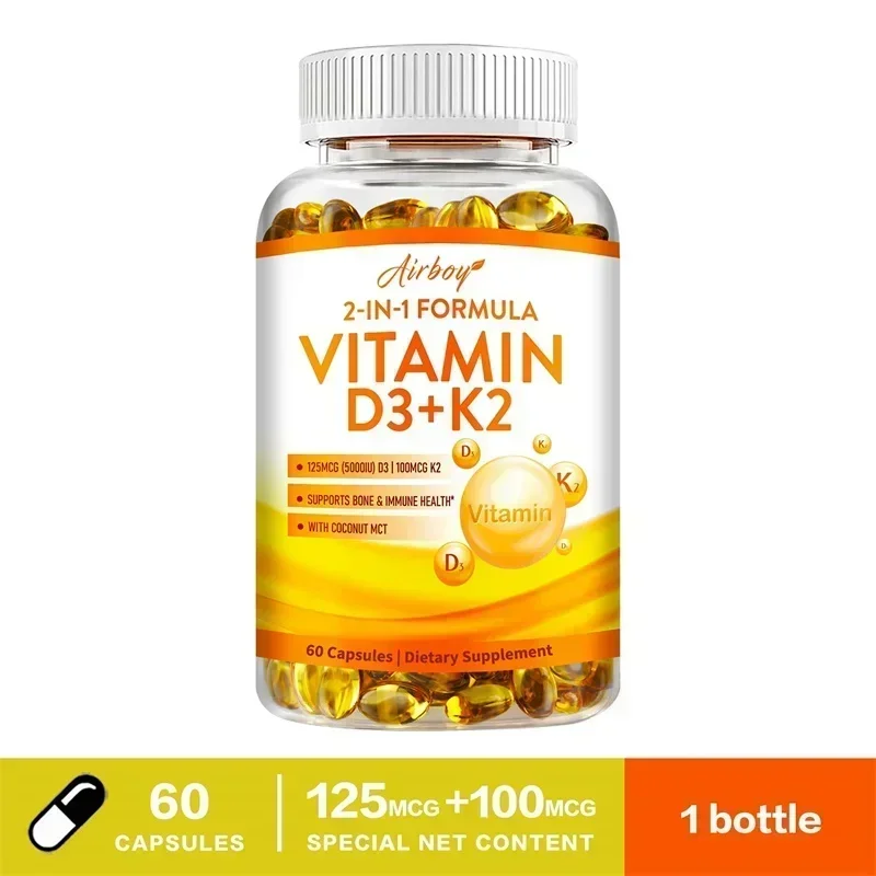 Vitamin D3 + K2 Capsules - Promote Bone Teeth and Skin Health Support Immunity