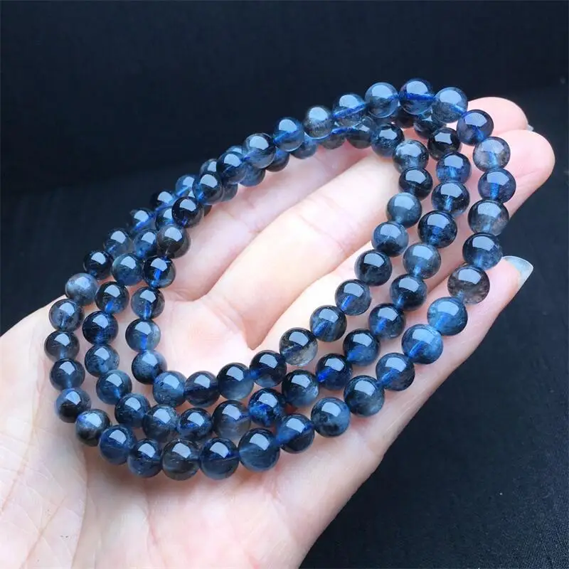 6MM Natural Devil blue aquamarine triple Circle Bracelet Charms Handmade Fortune Energy Bangle Mineral Woman Amulet Jewelry 1PCS