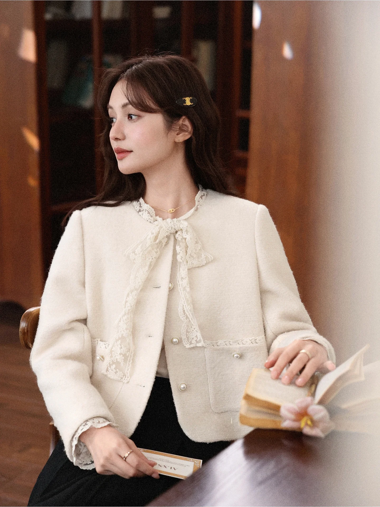 

Ele ort Women's Jaet in Apricot Color Faionable Quilted Open Cardigan Top by Lu Xiang Nan Original Design Chinese B...