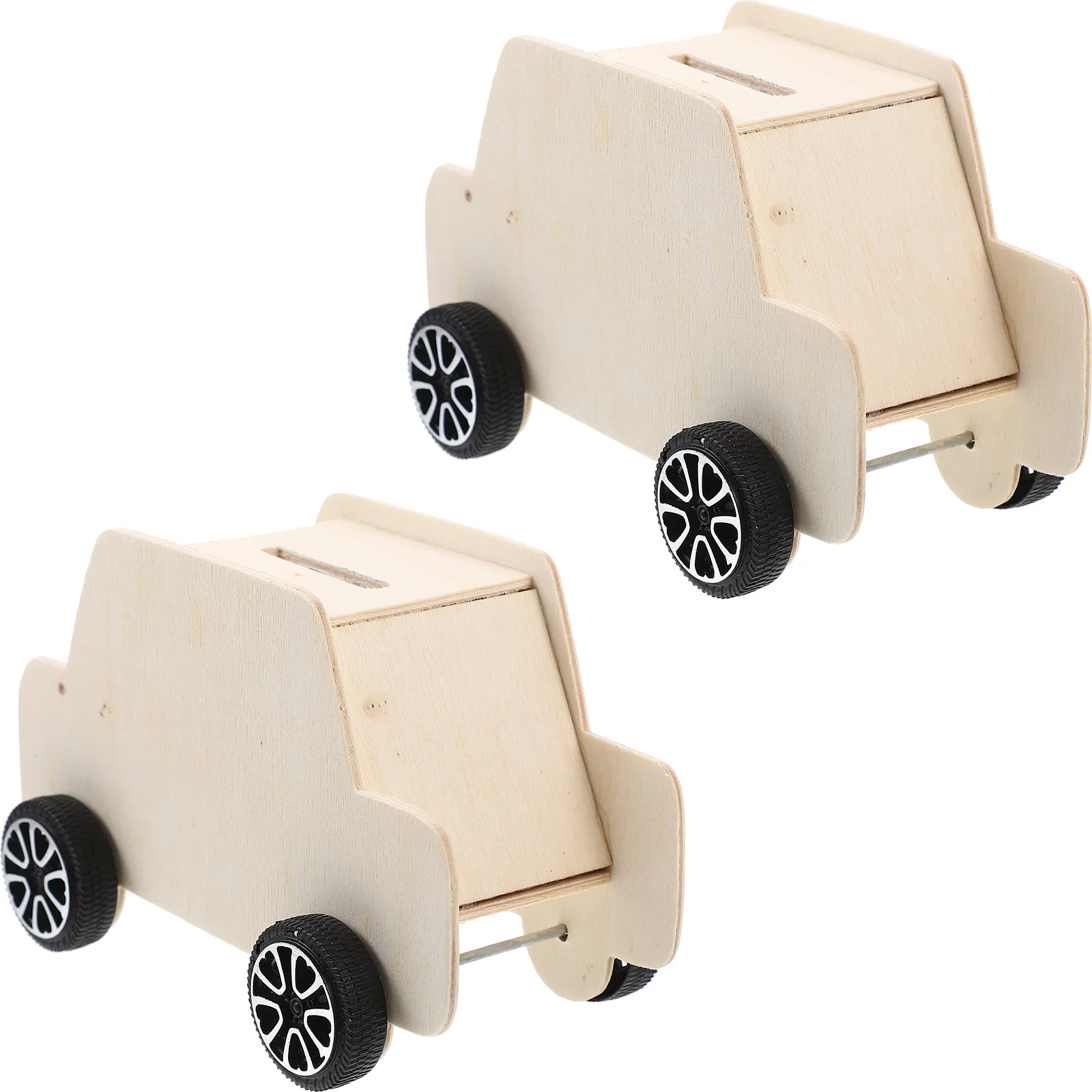 Vaguelly 2 قطعة وعاء توفير المال الخشبي الخيزران حصالة على شكل حيوان للأطفال البنك الأبيض شكل سيارة الجنين الملحقات #2