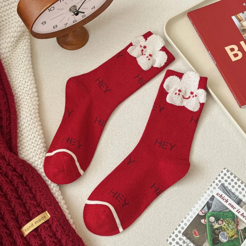 جوارب حمراء لاكي بدون خياطة - جوارب متوسطة الساق بتصميم على شكل فيونكة من Miu، هدية السنة الصينية الجديدة للنساء 2026 #6