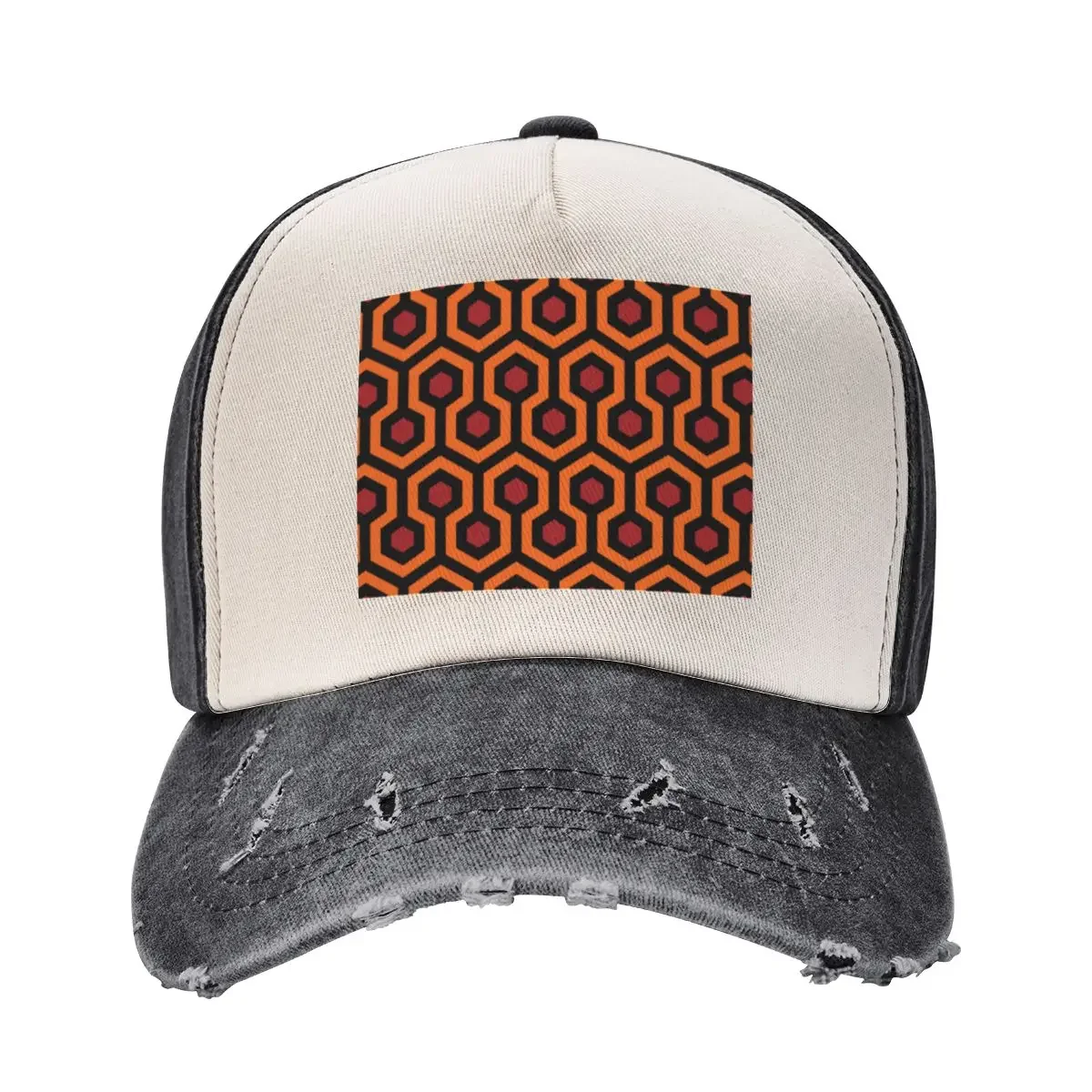 Geometric Pattern: Looped Hexagons: Orange/Red/Black Baseball Cap hiking hat Horse Hat Women's Beach Visor Men's