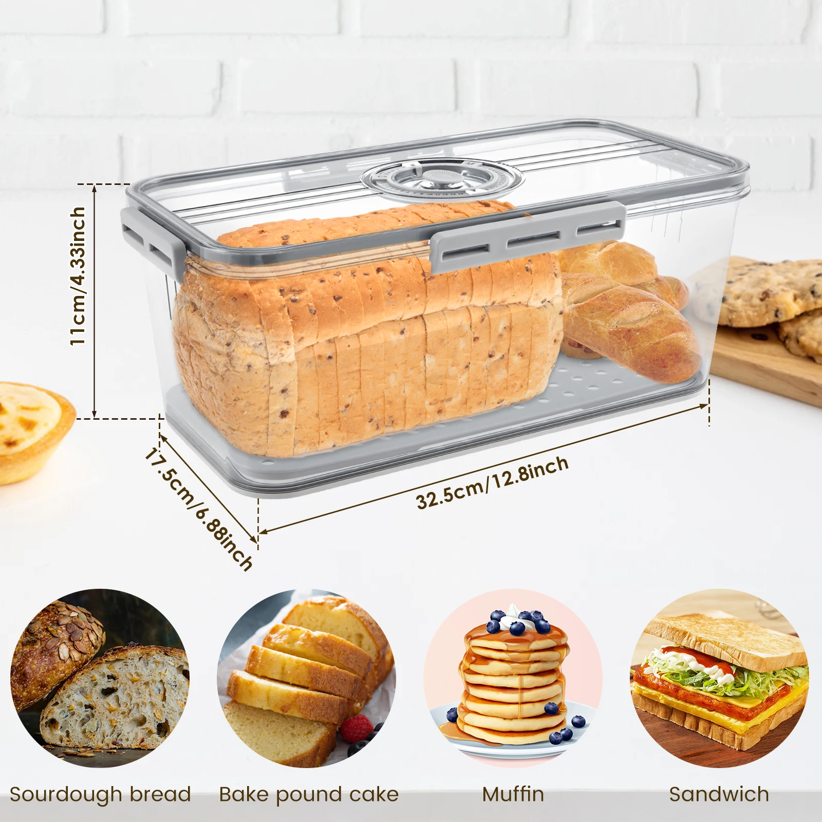 Bread Box for Kitchen Counter Airtight,Time Recording Bread Storage Container with Lid, Bread Keeper for Homemade Bread, Toast