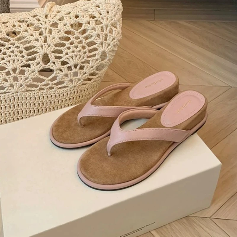 Retro Solid Color Women's Slippers New Fashion Designer Women's Wedge Sandals Comfortable Shallow-cut Outdoor Beach Slippers