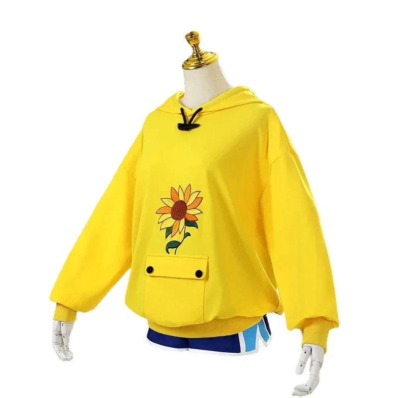 Anime Wonder Egg Priority Ohto Ai Cosplay Costumes Hoodie Yellow Sunflower Pullover Sweatshirt Shorts Wig Hairpin Suit /