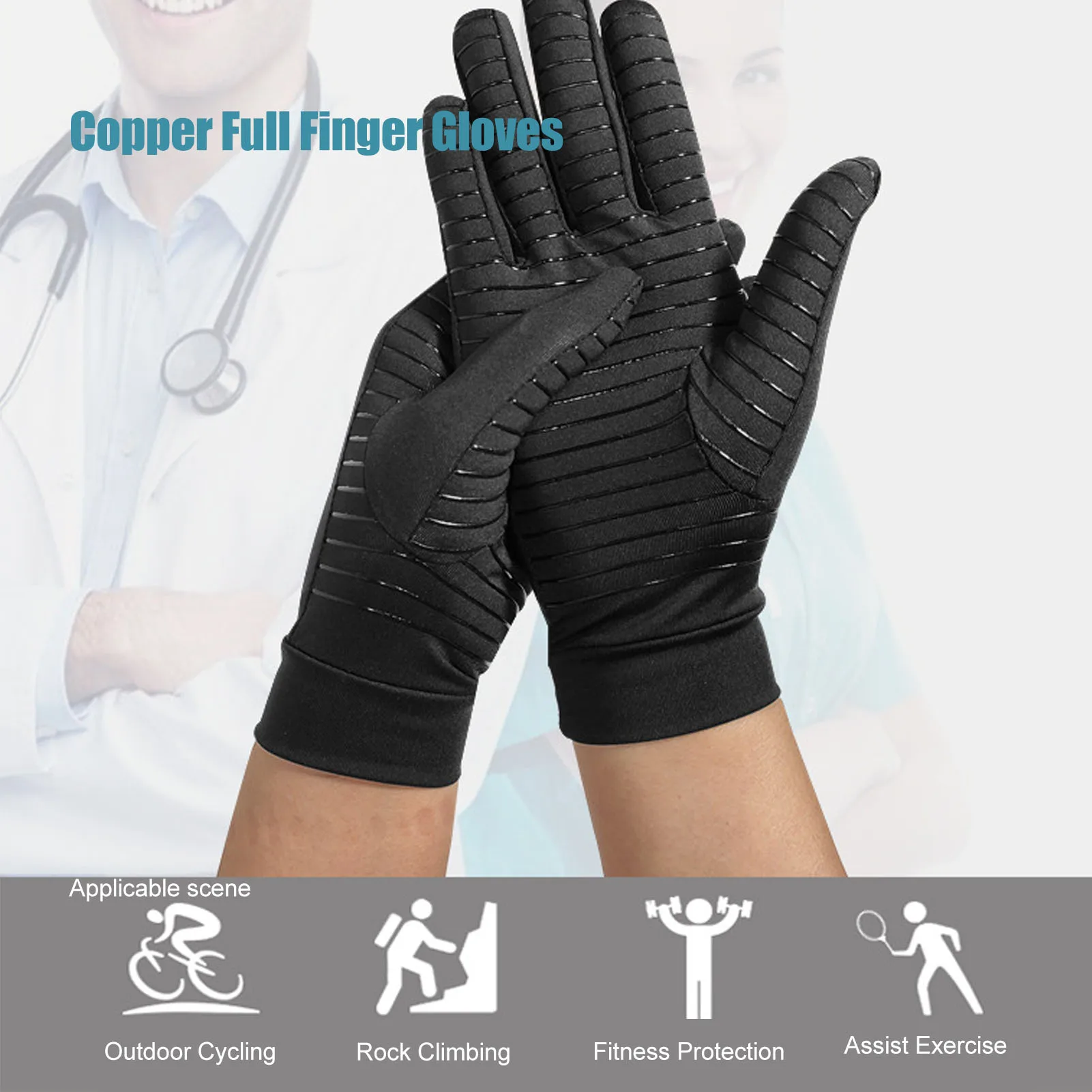 

Gloves Copper Full Finger Compression Gloves Men Women Arthritis Soreness Relief Gloves for Outdoor Cycling