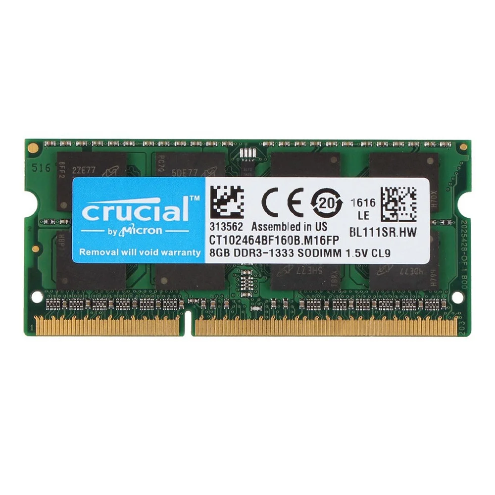 RAM per laptop Crucial SO DIMM DDR3 DDR3L 8GB 4GB 1333MHZ 1066MHz 1600 SODIMM 8 GB 12800S 204Pin 1.5V 1.35V per memoria notebook