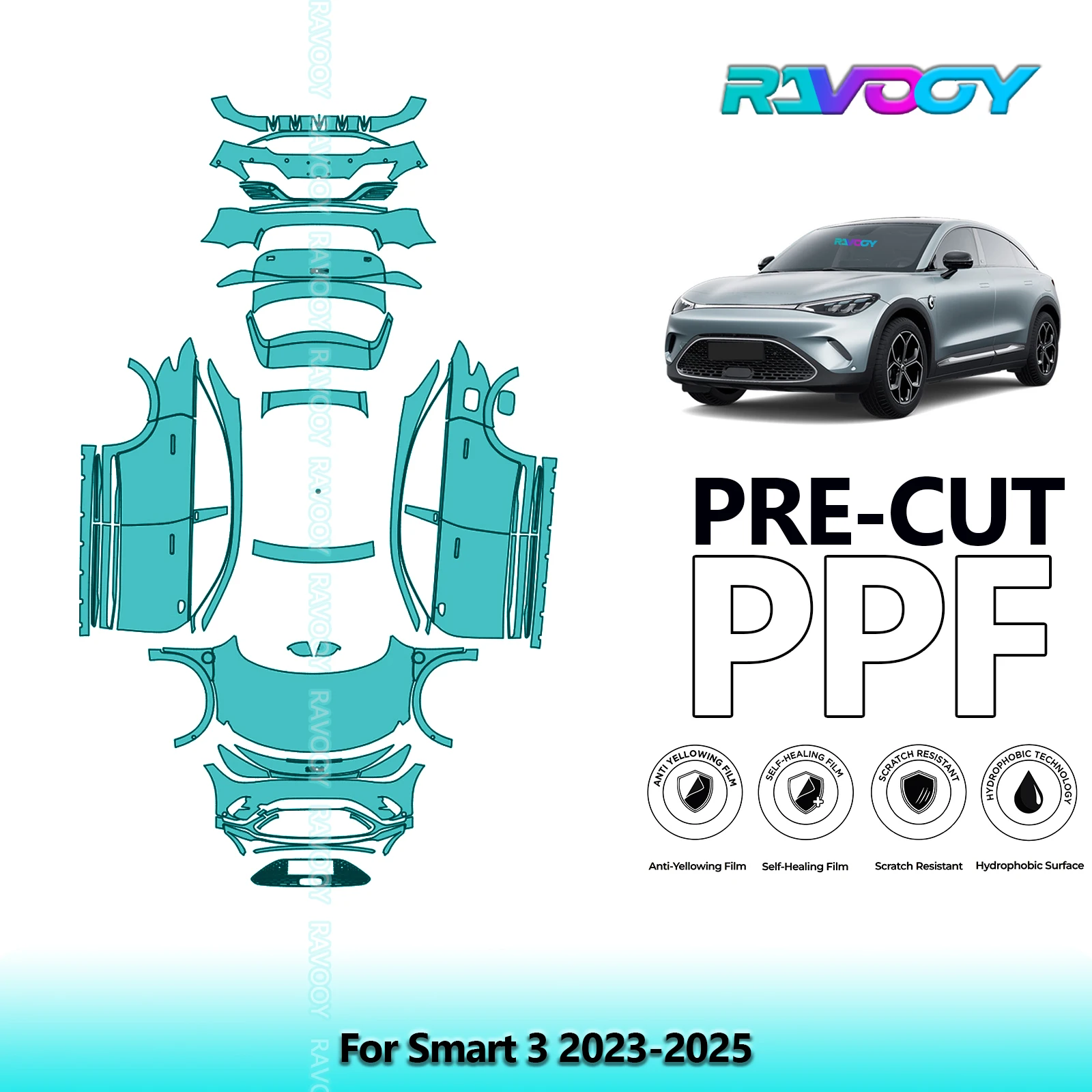 RAVOOY Custom-Fit Precut TPU PPF Full Vehicle Clear Bra Stone Guard EU UK For Smart 3 2023-2025