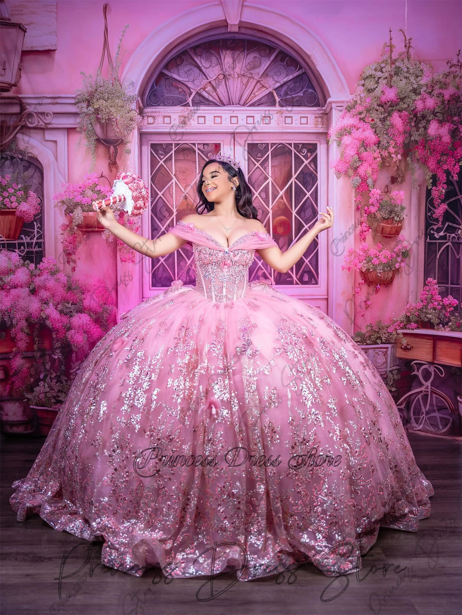 

Роскошные кружевные платья Quinceanera с жемчугом, 2026, бальное платье с открытыми плечами, платье для дня рождения по индивидуальному заказу, Vestidos De 15 Quinceañera
