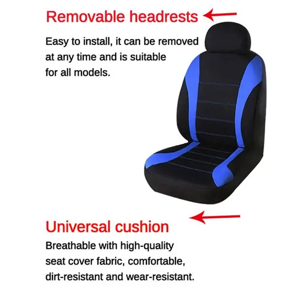 2Pcs/Set Car Seats Cover Front Car Seat Covers Front Airbag Ready Sport Bucket Seats Cover, Blue