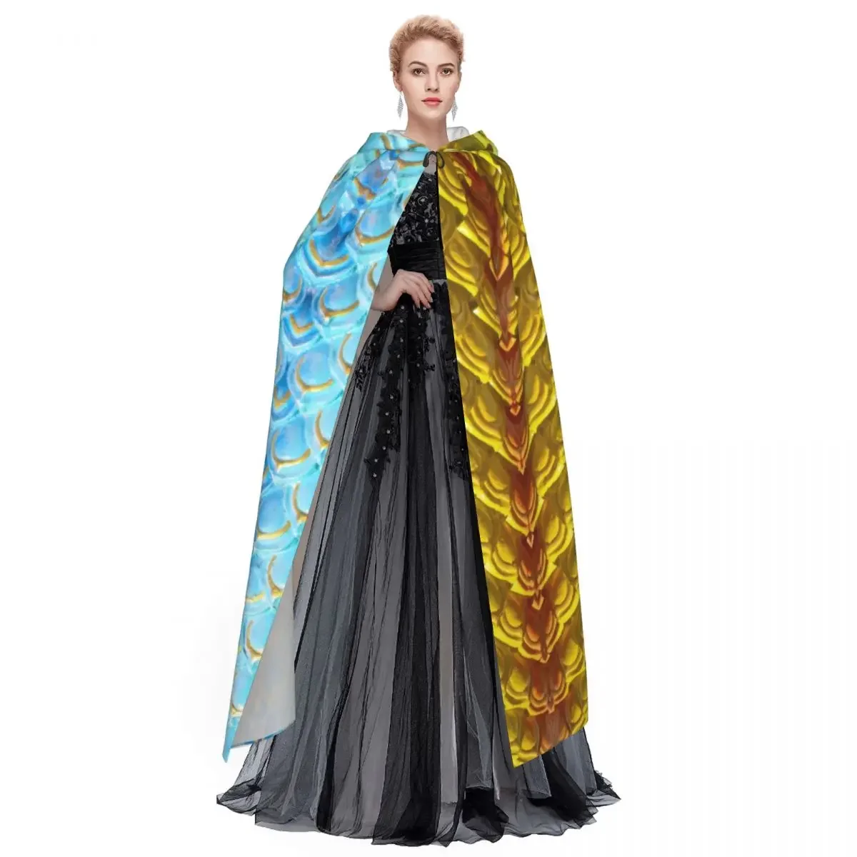 Dragon Scales Adult  Cape Hooded Medieval Costume Witch Wicca Vampire Elf Purim Carnival Party image 3