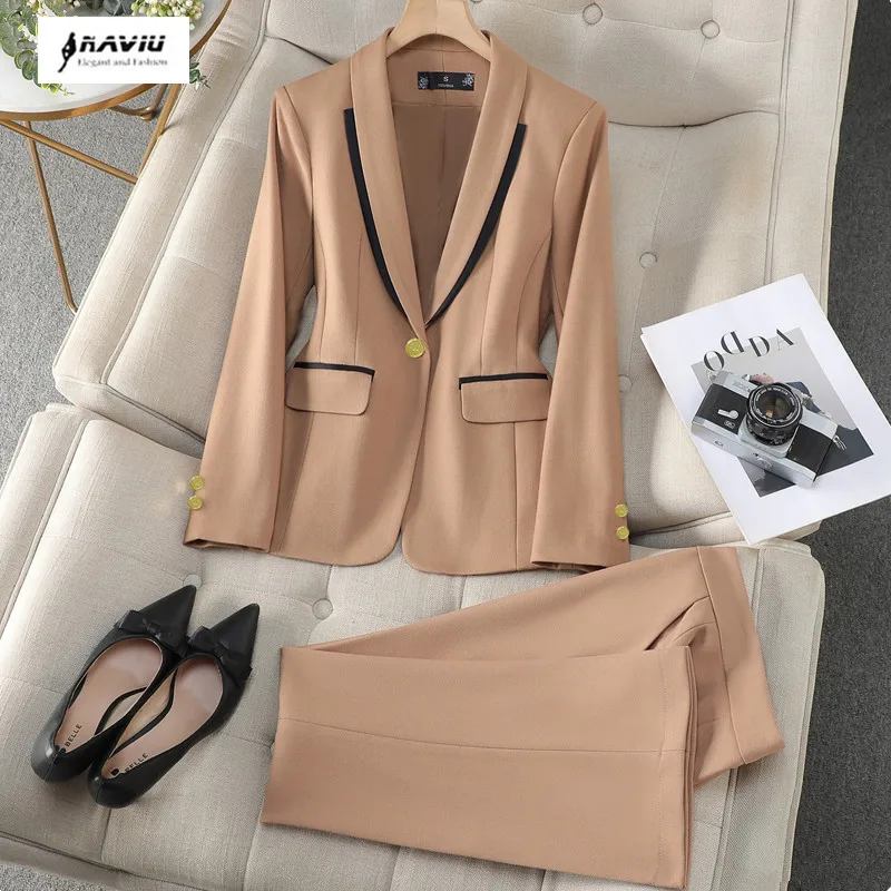 NAVIU Autumn Winter New Women's Professional Suit Long Sleeve Western Style Office Ladies Work Clothes Formal Blazer andPants