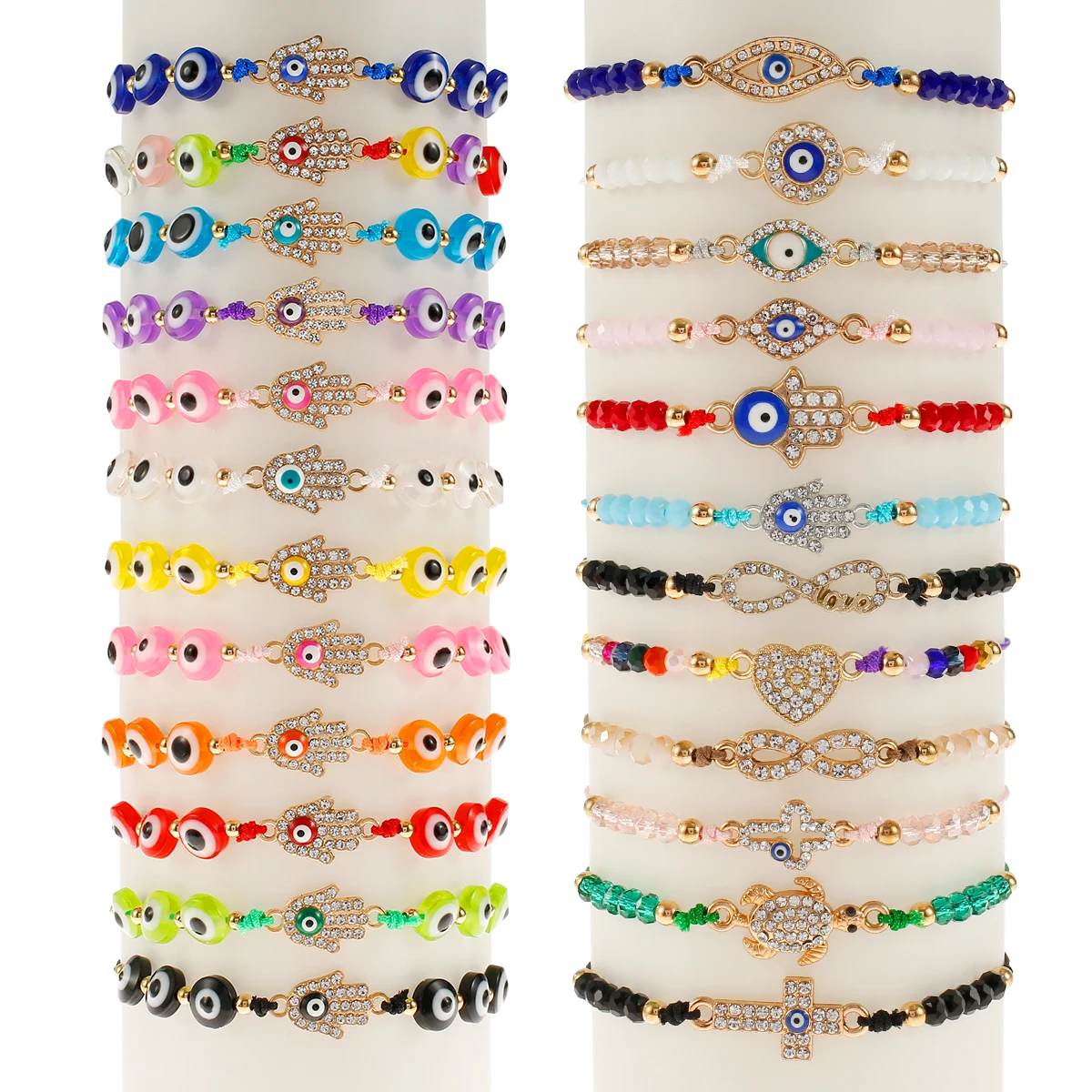 24Pcs Evil Eye Bracelet Pack Mexican Bracelet Set Handmade Evil Eye Strand Bracelet Adjustable Good Luck Anklet Jewelry Gift