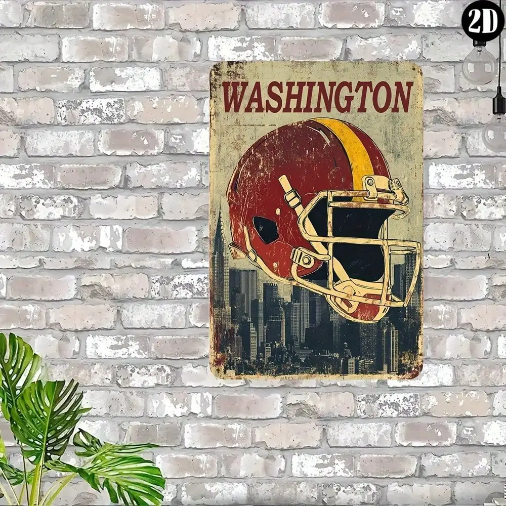 علامة معدنية كلاسيكية قابلة للتخصيص لكرة القدم في واشنطن، ملصق رياضي ريترو مقاس 8 × 12 بوصة لديكور المطبخ في مزرعة المنزل على شكل كهف للرجال #5