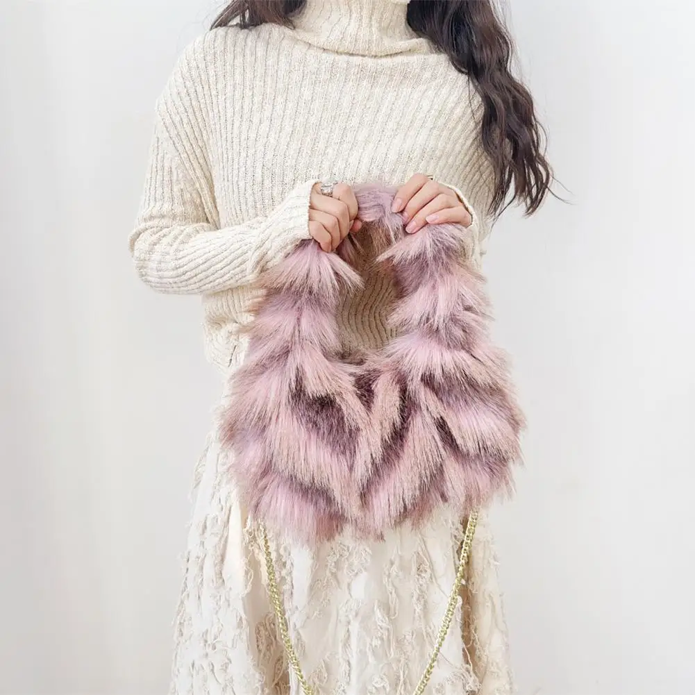 

Fuzzy Shoulder Bag Ladies Faux Fur Crossbody Bag Shaggy Fluffy Handbag with Chain Shoulder Strap for Travel Work Shopping Dates