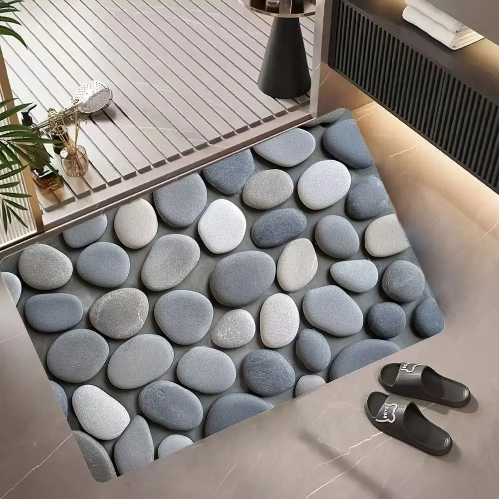 

Practical Cobblestone Bath Mat Thickened Absorbent Shower Doormat Non-slip Soft Bathroom Floor Mat
