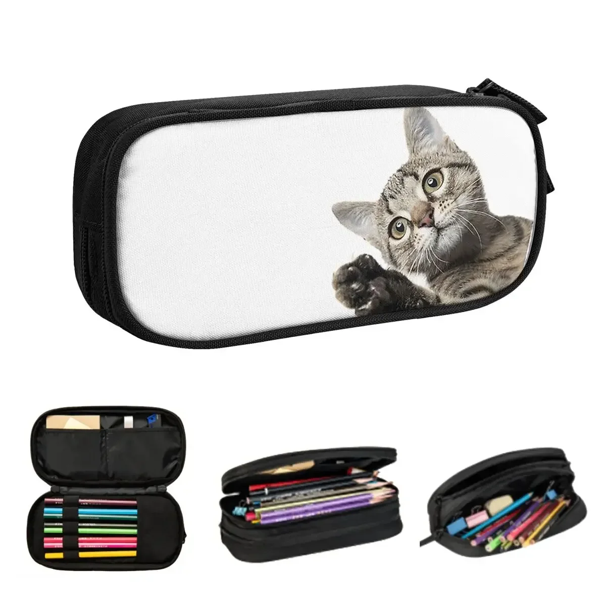 

Чехлы-карандаши с часами Sneaky Cat, большие вместительные сумки для ручек, пенал для ручек для мальчиков и девочек, студентов, канцелярские принадлежности, школьный офис