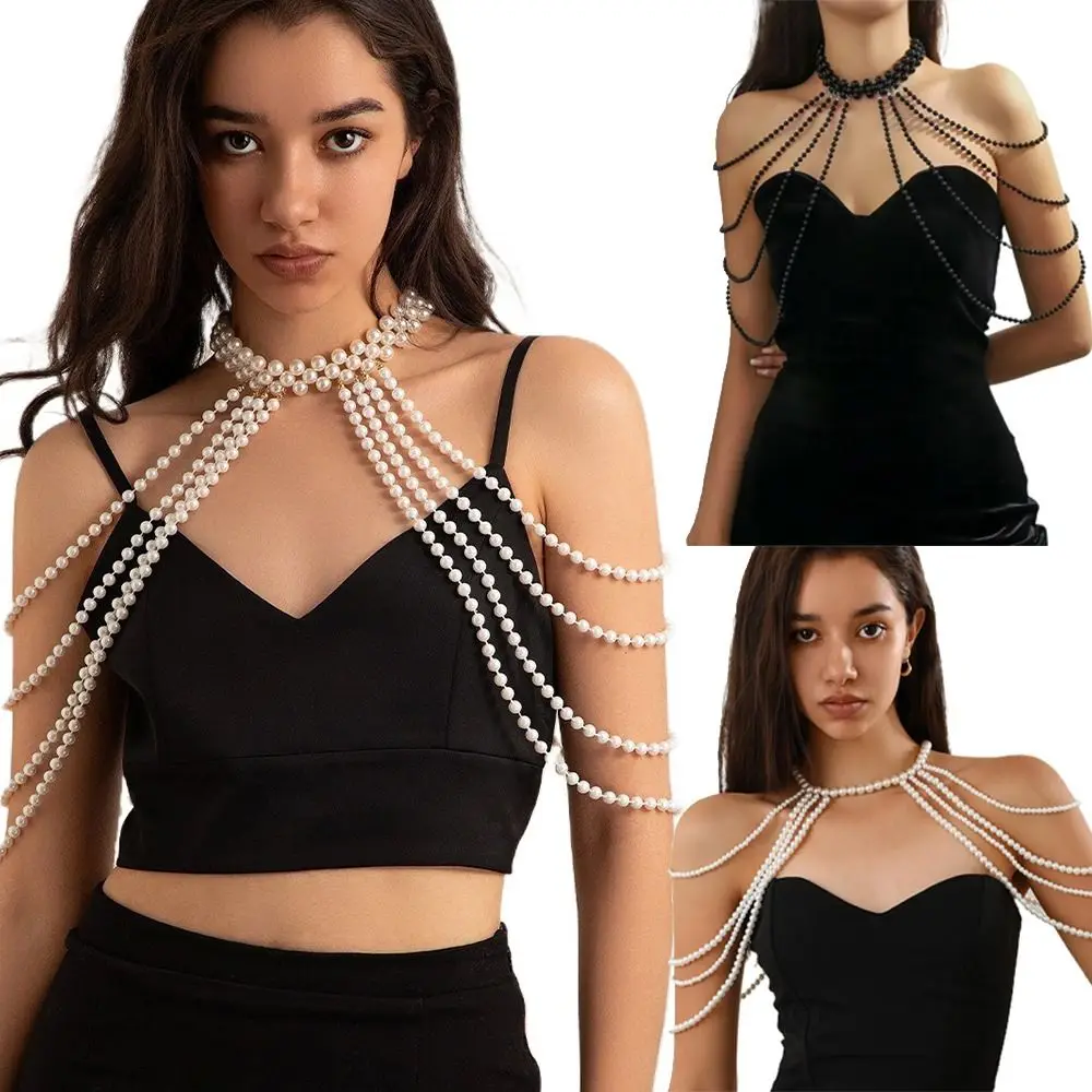 

Handmade Jewelry Imitation Pearls Shoulder Chain Gold/Silver Chain Round Bead Body Chain Jewelry Easy to Wear Elegant