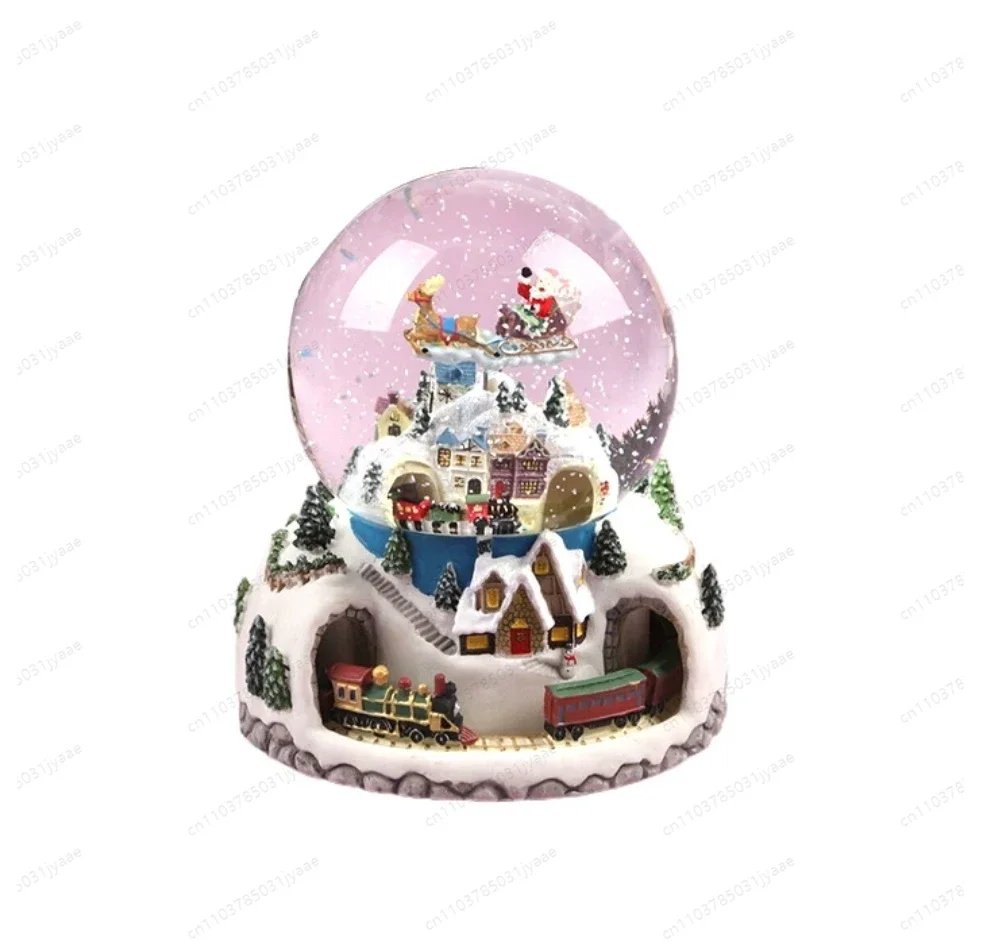 

Christmas Crystal Ball Snowflake Old Man Elk Double Train Carriage Music Box Music Box Christmas Eve Gifts