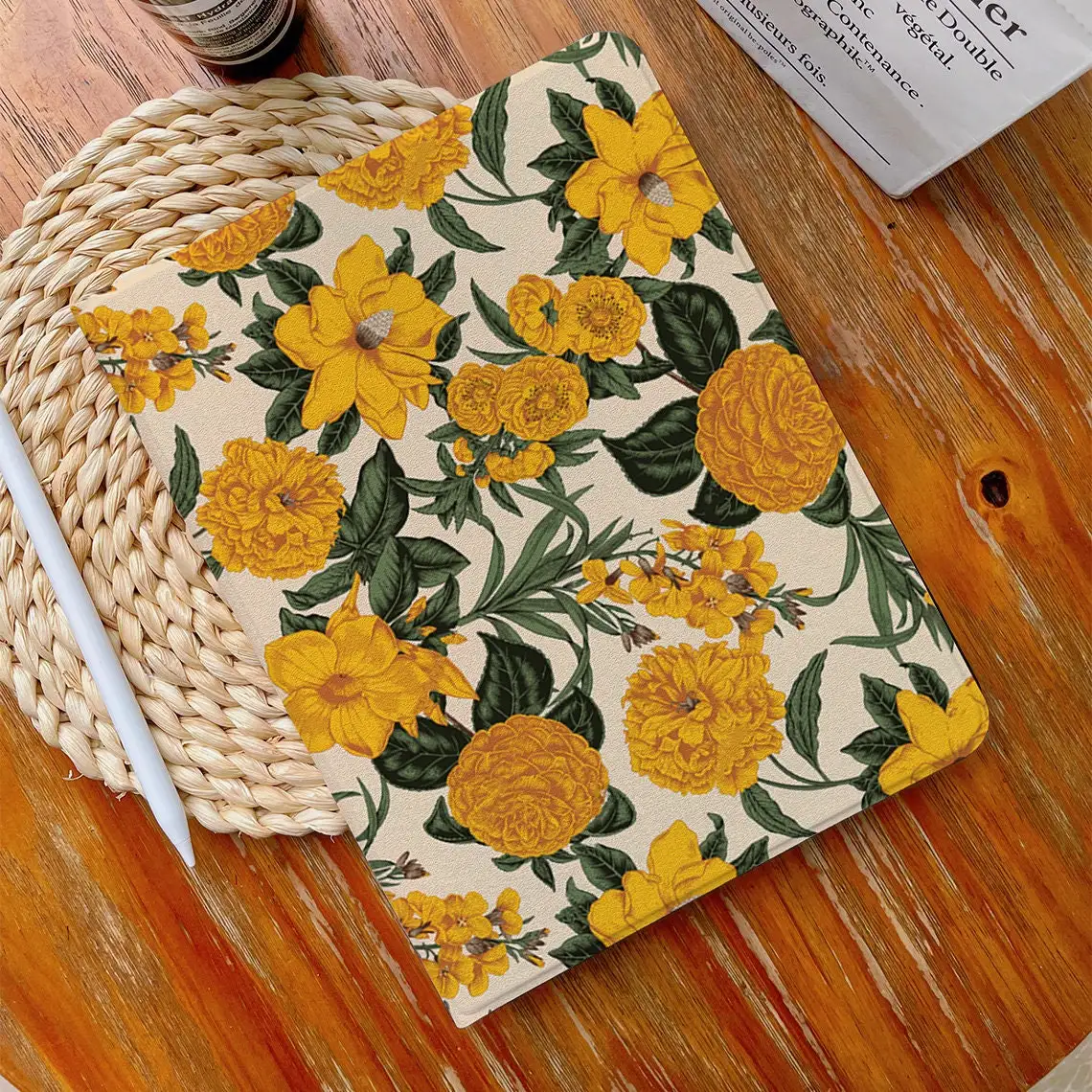 Retro Floral Yellow Paint  ipad case For Apple Air 10.9 iPad Pro 2020 Cover for iPad 10.2 11 12.9in 2021 Mini 5 6 Case