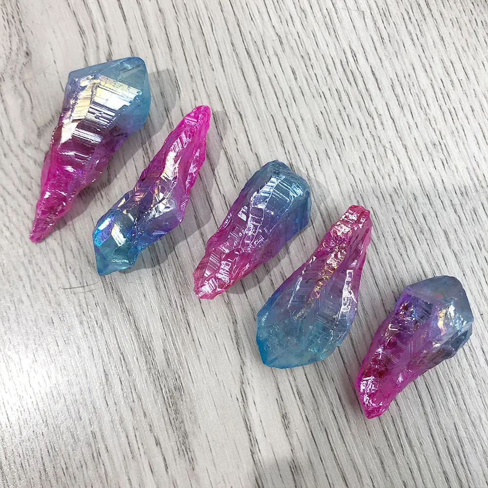 1pc Random Electroplated Pink Blue Point Crystals Quartz Stone Aquarium Healing Energy Mineral Home Room Decoration Accessories
