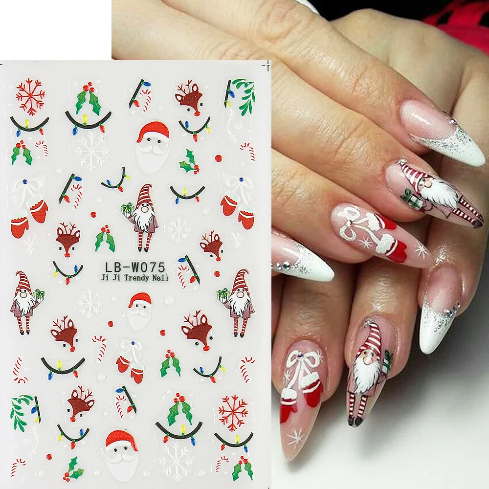 Christmas 5D Embossed Nail Stickers Colorful Neon Santa Claus Elk Christmas Tree Stripe Line Design Manicure Accessories LB-W075