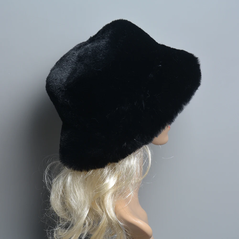 2024 New Style Fake Rabbit Fur Hats Super Soft Women Winter Hat Cotton Lining Warm Russian Fashion Ski Beanies Plush Solid Color