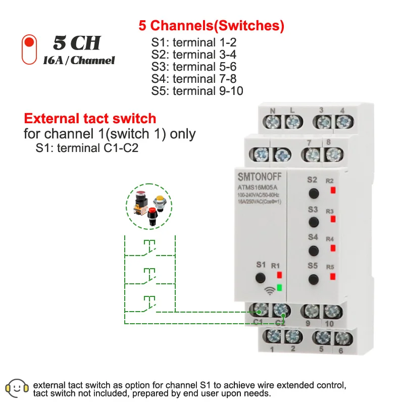 Tuya WIFI 5 isolated channels 5 gang smart switch Without Extension switch Smart Timer Remote Control Voice control