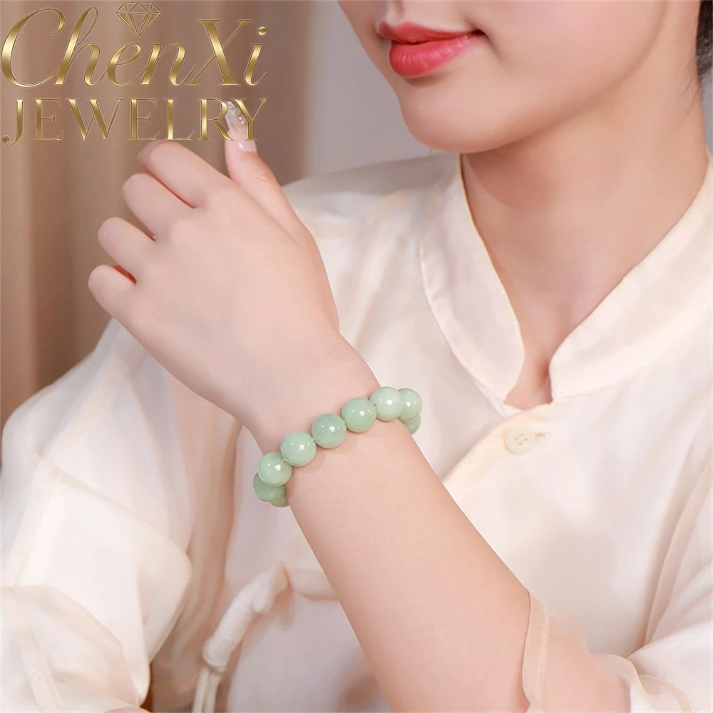 

High-end Natural Myanmar Genuine Jadeite 13mm Round Bead Bracelet Icy-grade Jade Beads Bracelet Fine Jewelry Simple Gifts
