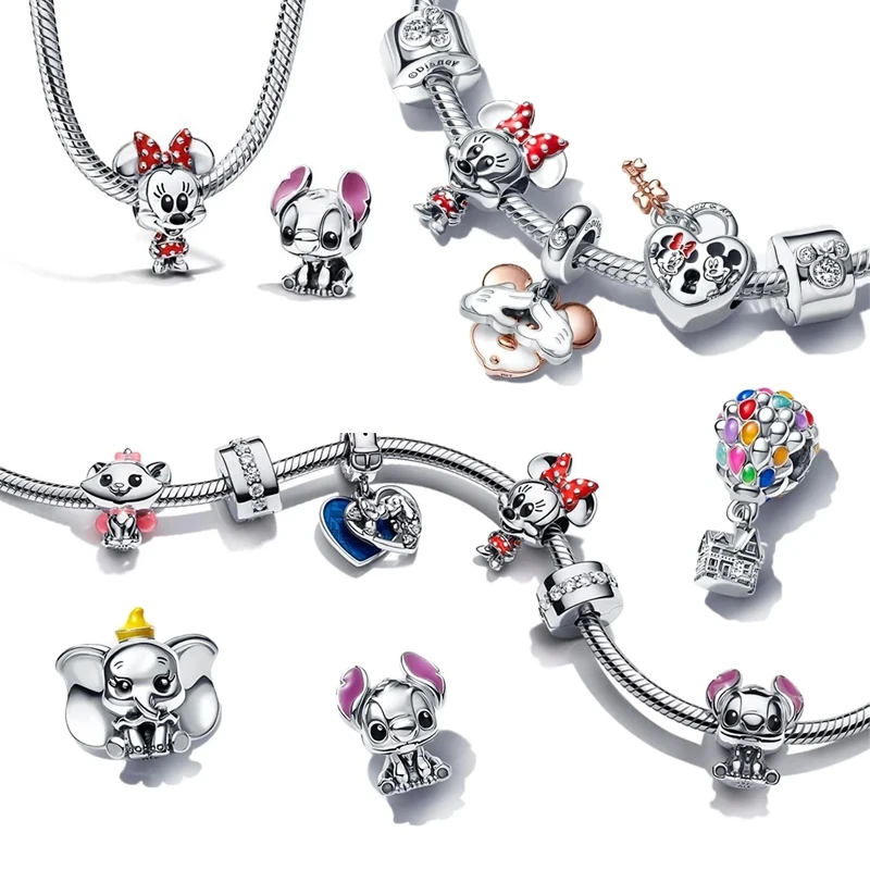 Disney Stitch Mickey Minnie Clip Dumbo Charms Dangle Fit Pandora Charms Silver Original Bracelet for Jewelry Making