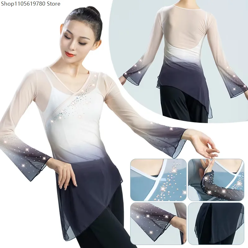 Classic Dance Tops With Camisole Women Flowy Body Rhyme Gradual Gauze Shirt Vest Yoga Sport Chinese Folk Dance Costume Cosplay