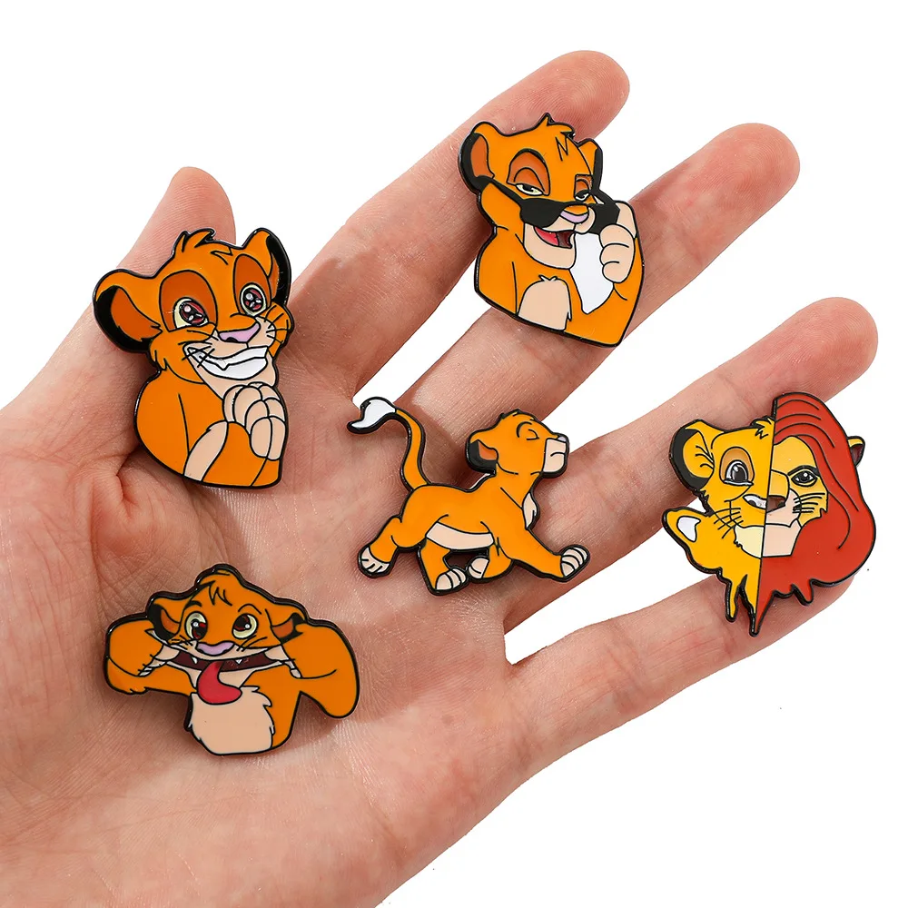 Disney O Rei Leão Esmalte Pins, desenhos animados, Simba, Nana, broches metálicos, alfinetes para mochilas, acessórios infantis, crachás de joias, 1 conjunto