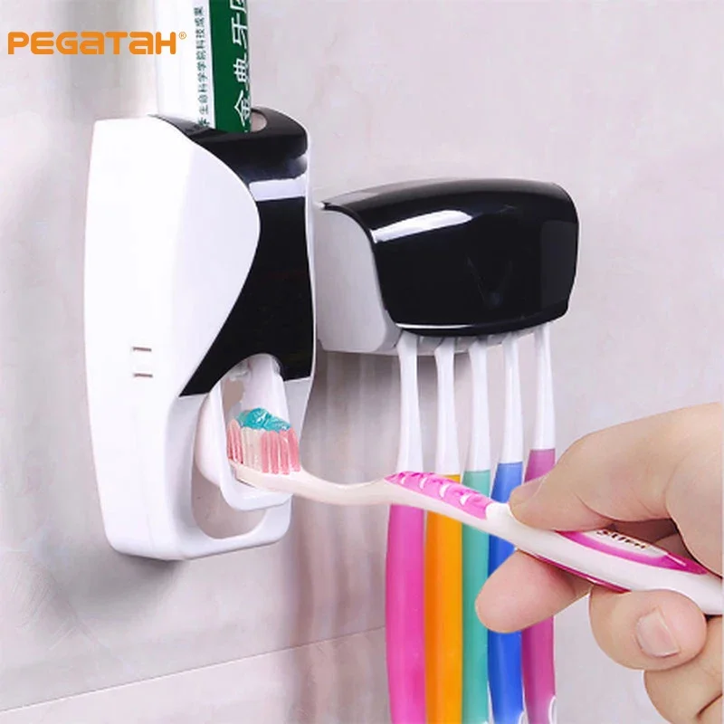 Automatic Toothpaste Dispenser Wall mounted Bathroom Accessories Set Holder Storage Rack Dust-proof Toothbrush Squeezer