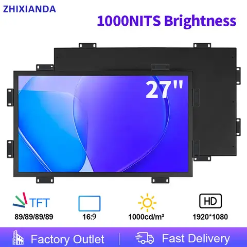 1000NITS Brightness 27 Inch1920*1080 Industrial Touch Screen Monitor Open Frame VESA Wall Mount LCD Display Sunshine Readable
