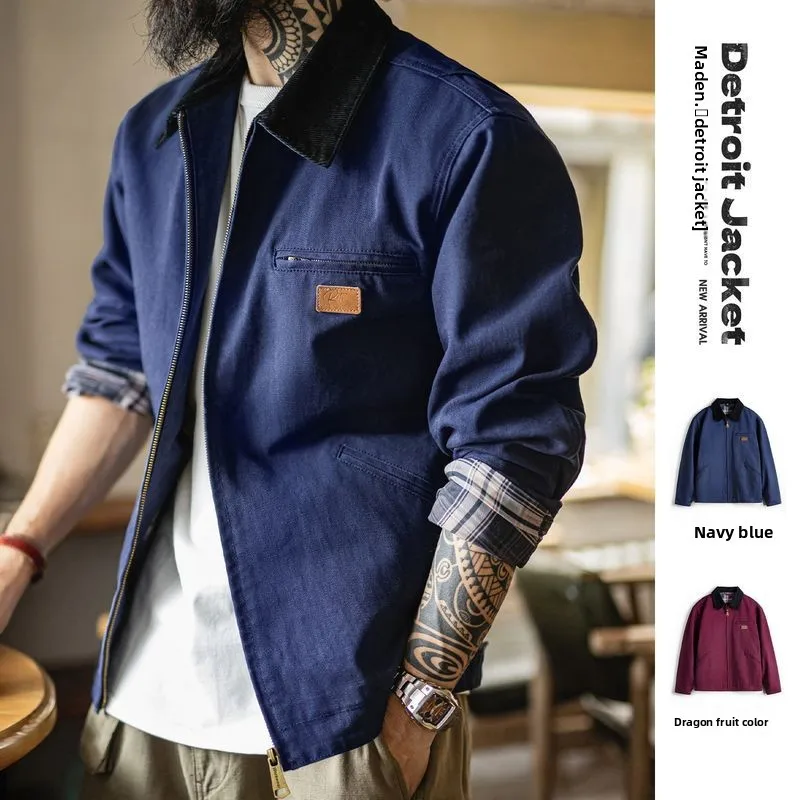 

Maden American Sle Hunting Jaet, мужская рабочая одежда с темно-синим воротником, приталенное хлопковое длинное пальто све, осенний сезон