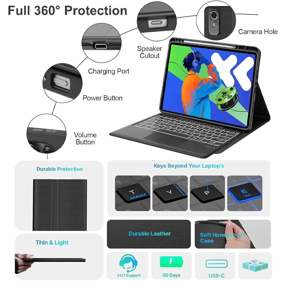 Capa para lenovo ldea tab pro 12.7 polegadas 2025 para lenovo xiaoxin pad pro 2025 12.7 polegadas/caixa protetora de teclado bluetooth sem fio