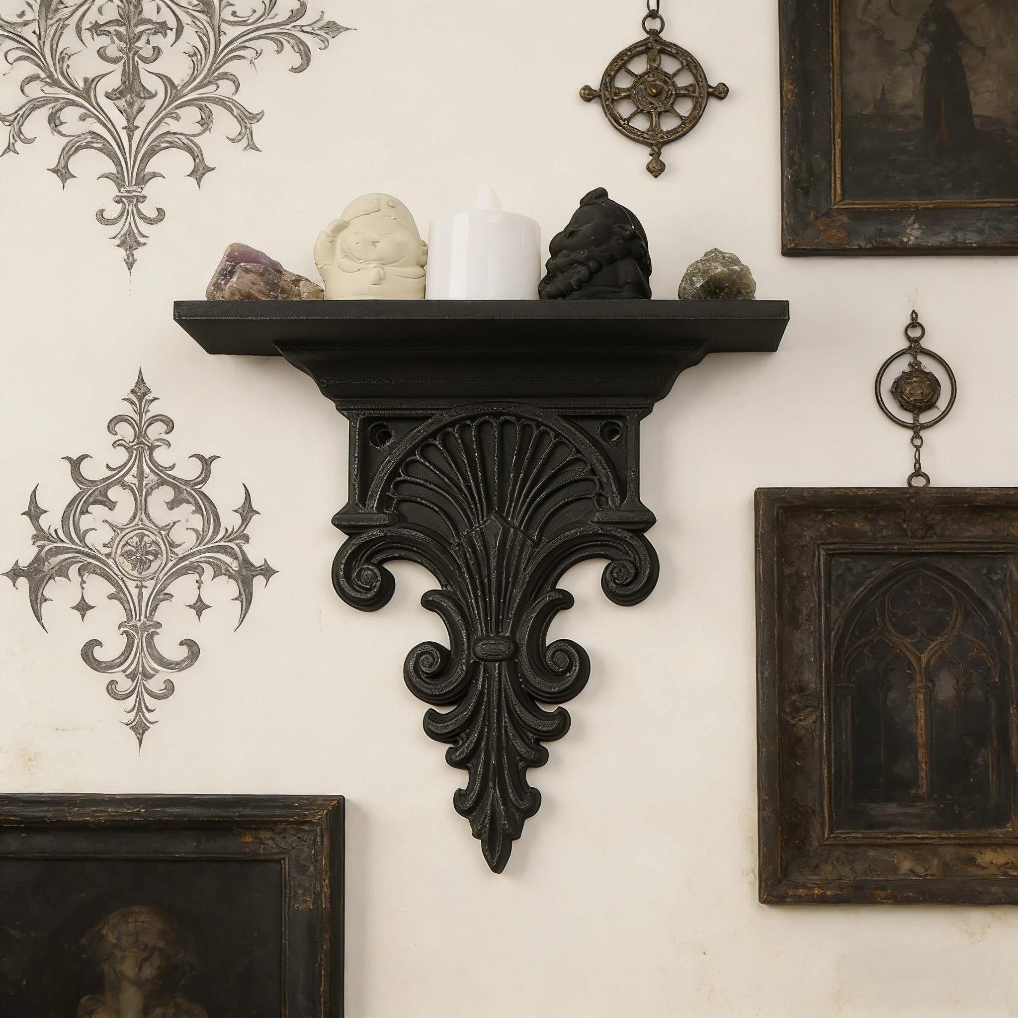 Gothic-Wandregal im dunklen Stil für grenzüberschreitenden Handel – Wandmontiertes Regal für Retro-Innenräume zur Aufbewahrung und Dekoration