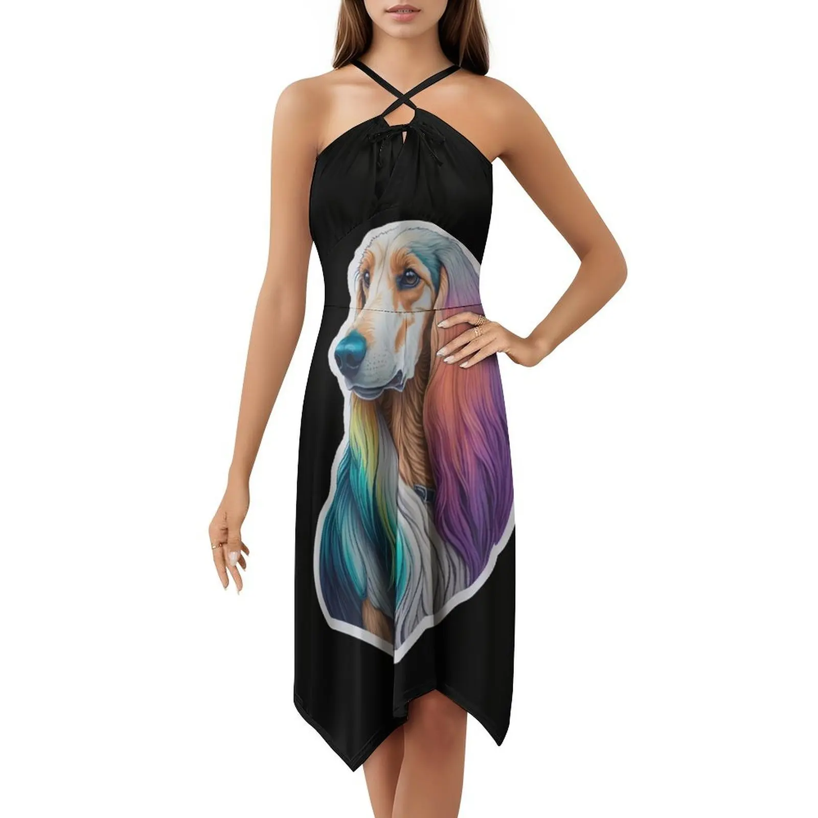 فستان قصير رائع لطيف على طراز كلب الصيد الأفغاني على طراز Preppy للنساء على شكل حرف a فضفاض مناسب فستان يوم غير رسمي كلب أفغاني لطيف رائع #5