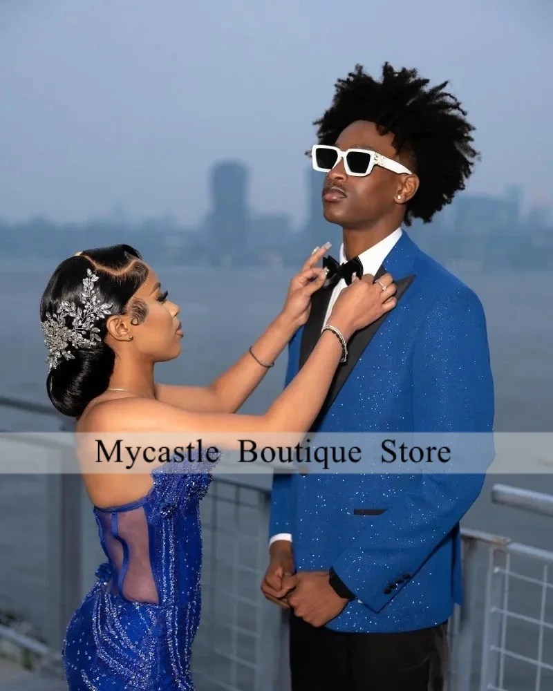Luxury Blue Prom Dresses 2026 Sweetheart Sequin Beads Mermaid Party Gowns For Black Girls Maxi vestidos de graduación Customized