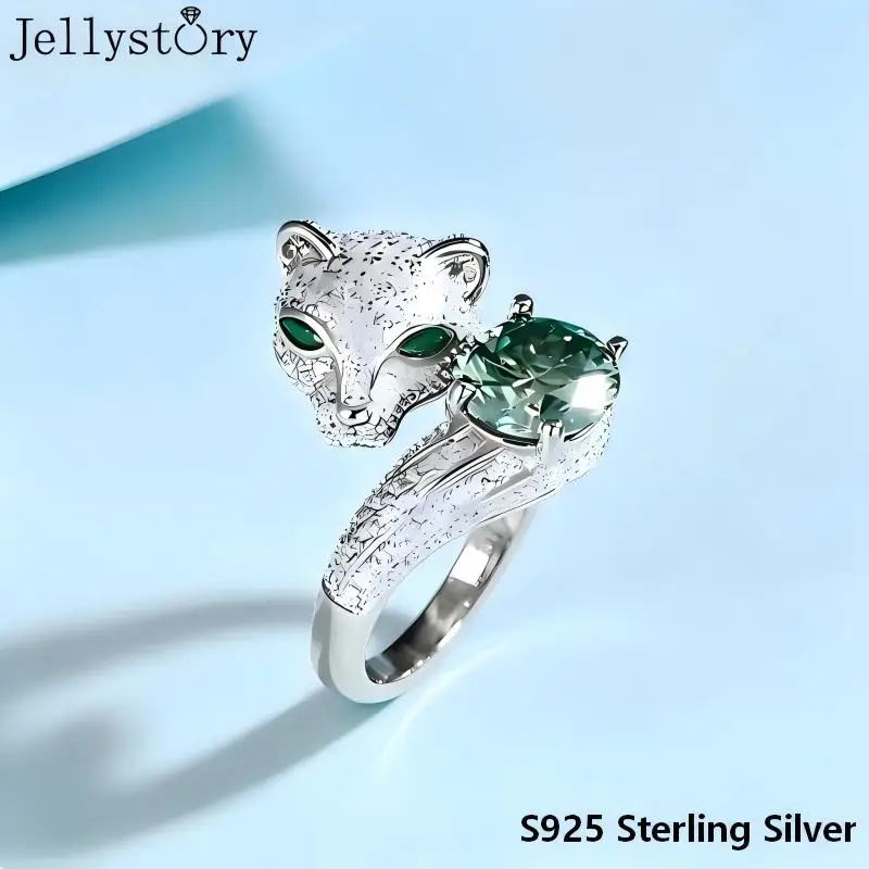2 Carat Green Moissanite s925 Ring  Full-Diamond Leopard Head Design Open Adjustable Style Suitable as Index Finger Ring Gift