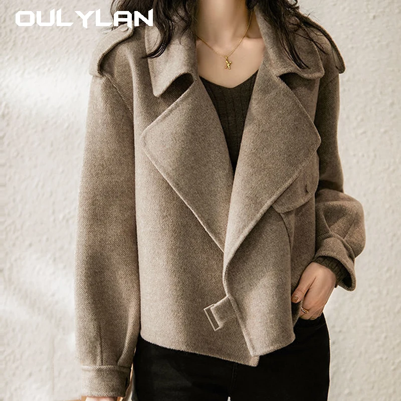 Woolen Coats  Vintage Outerwear 2024 Office Lady Brown Casual Jackets Warm Ladies Cotton Thick Style Coat Outerwea Size s-xxxl