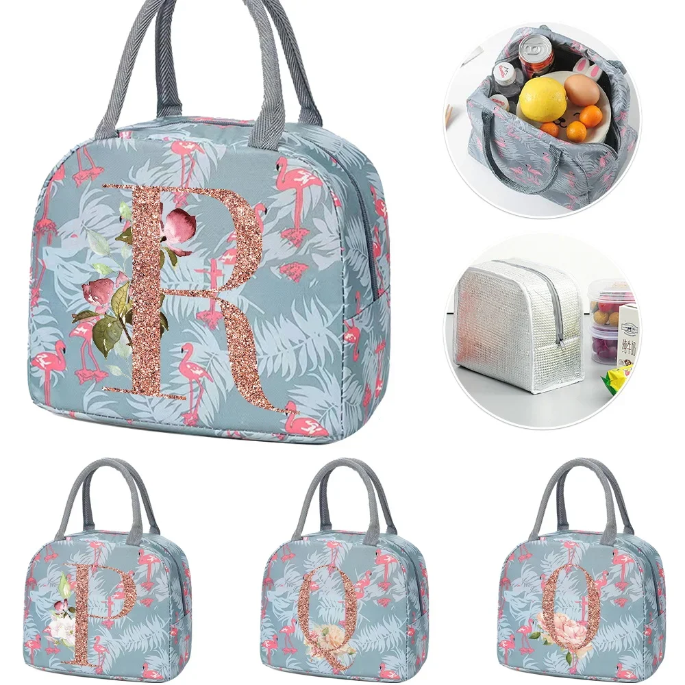 Lunch Bag for Kids Aesthetic Printing Rose Gold Series Cooler Tote Bags Cooler Blue Picnic Bags Lunch Box Hi-Q