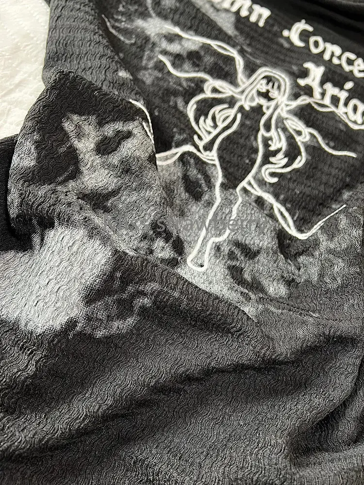 ฤดูร้อนGothic Slimสีดําพิมพ์เสื้อยืดผู้หญิงสาวร้อนY2kใหม่แขนสั้นTeesหญิงHigh Street Retroความงามเสื้อผ้า