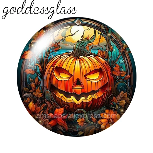 Happy Halloween Pumpkin Jack-O'-Lantern 10pcs 12mm/18mm/20mm/25mm Round Photo glass cabochon demo flat back Making findings image 4