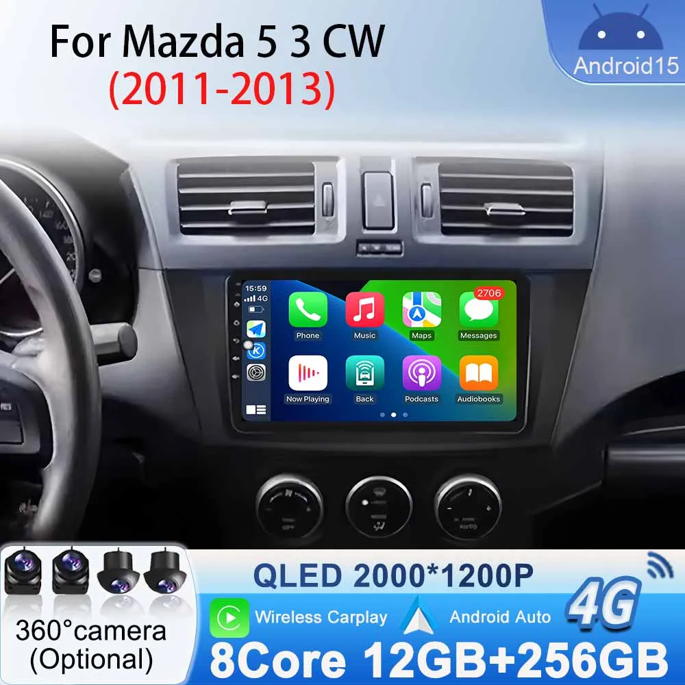 

Intellige for Mazda 5 3 CW 2011 2012 2013 Wireless Carplay Car Multimedia Android Auto Video Player Radio Stereo Android 15 WiFi