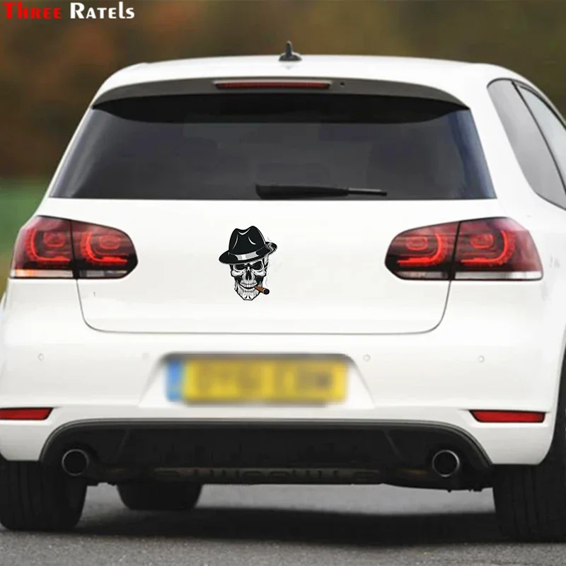 Smoking Skull Colored Car Sticker Fun Car Sticker Shape Detachable Sticker Car Accessories, Scratches Covering 12x15.4cm