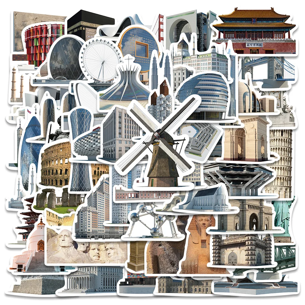 65PCS World Famous Architecture Tourism Graffiti Stickers DIY Laptop Luggage Phone Scrapbook Cool Building Decals Sticker