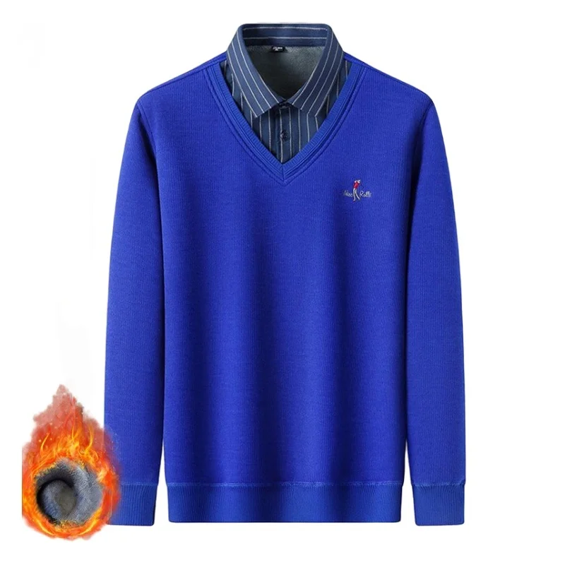 Zimowy ciepły komplet wakacyjny, dwuczęściowy, męski, pluszowy, gruby, z długim rękawem, modny, odporny na zimno, bluzki, streetwearowe koszule.