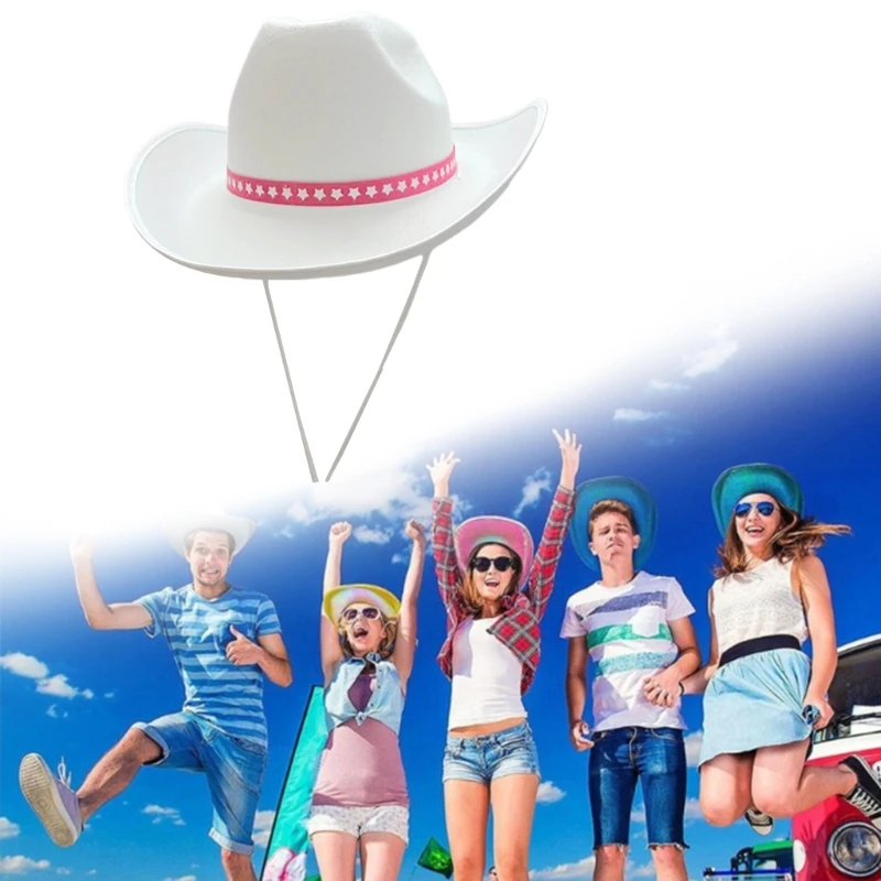 Adults White Cowboy Hat with Tie Buckle Multipurpose Household Head Decorative Hat Ornament for Indoor Outdoor Traveling Camp