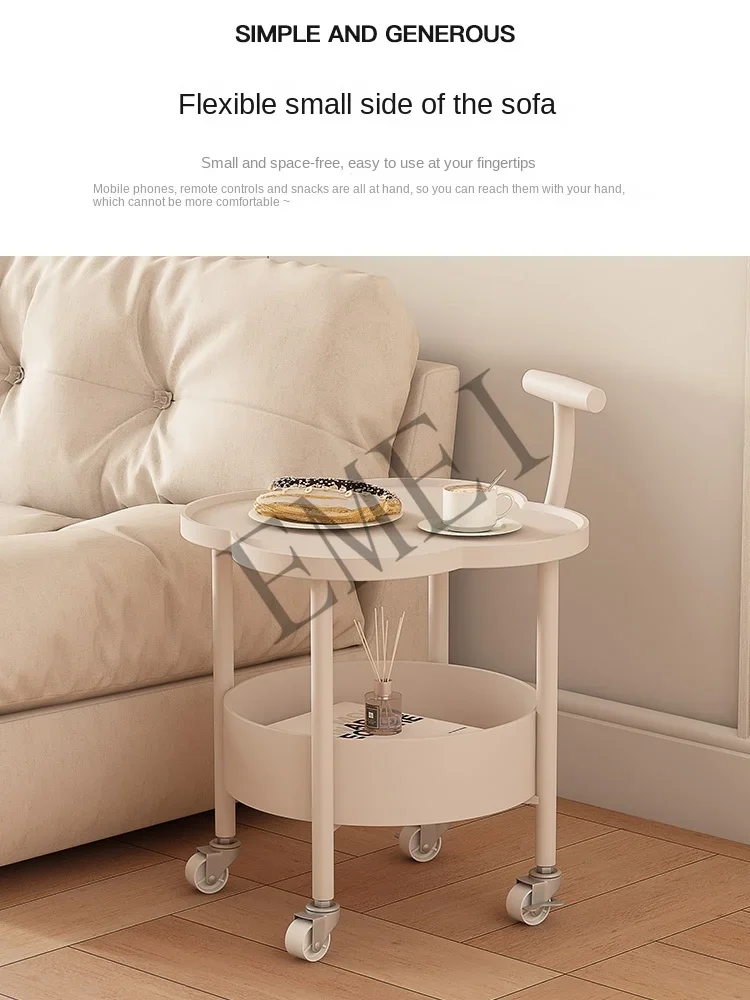Creative Sofa Side Table Simple Modern Trolley Rack Cream Wind Movable Small Coffee Table
